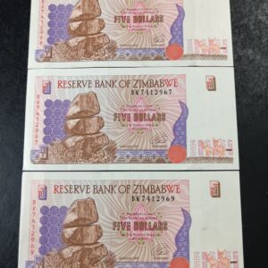 Lot 19 - Zimbabwe $5 notes x 3