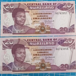 Swaziland 20 Emalangeni notes x 2